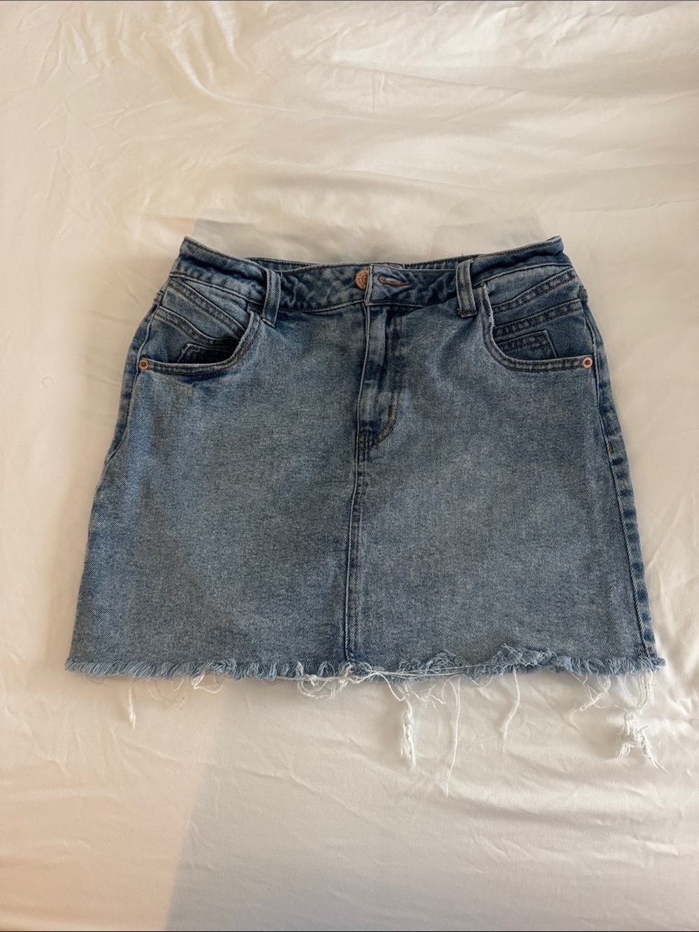 wild fable Light Blue Denim Mini Skirt with Frayed Hem